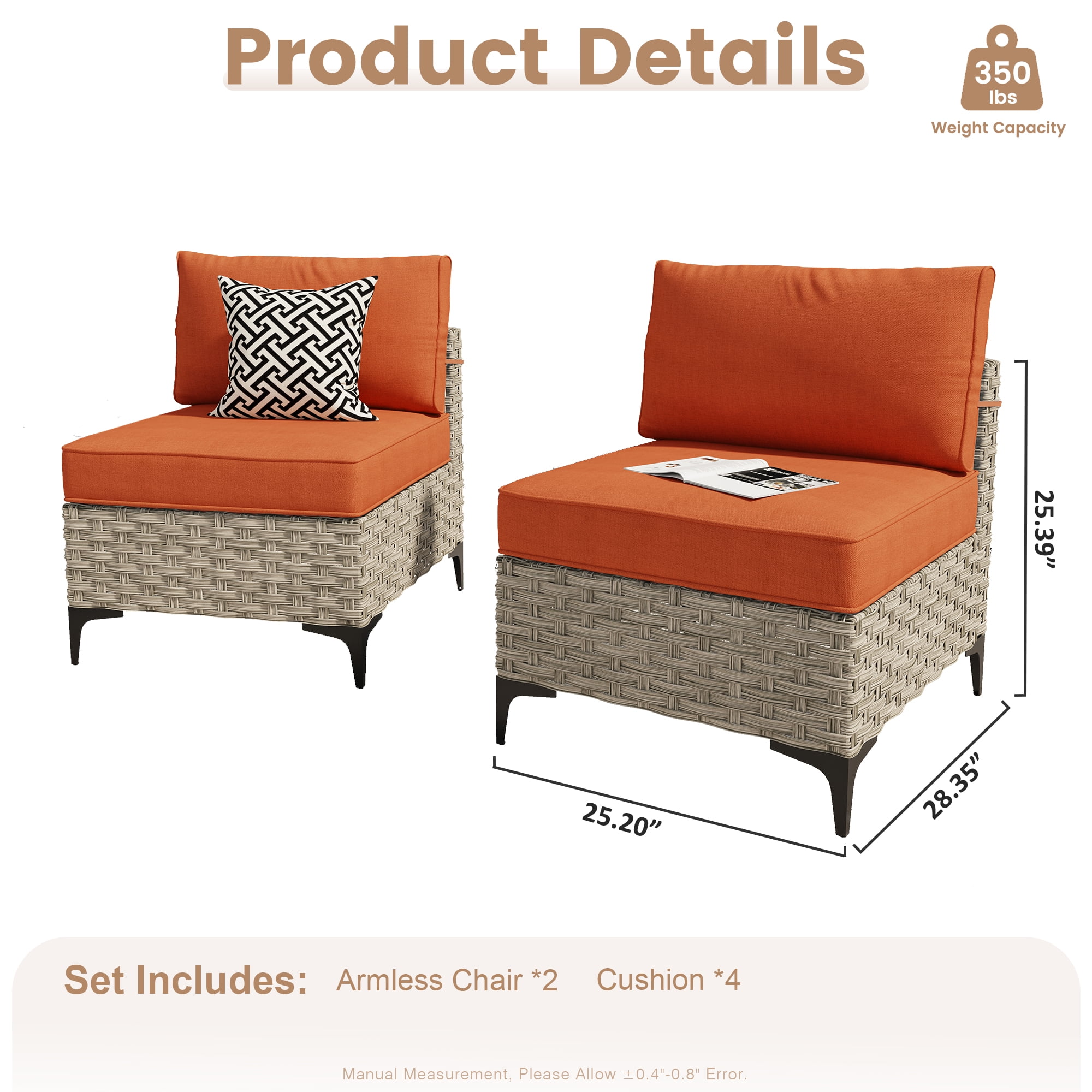 Ovios 2 Pieces Outdoor Patio Conversation Furniture Set Cushioned PE Rattan Wicker Chairs Set