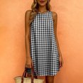 thumbnail image 5 of Wovilon Women's Sleeveless Round Neck Gingham Mini Dress, A-Line Relaxed Fit Casual Summer Tunic, Back Button Detail Cotton Loose Short Shift Dress for Beach Vacation Holiday Daily Wear, 5 of 5