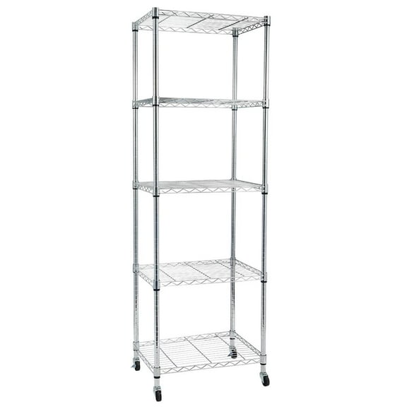 Zimtown 5-Tier Rolling Wire Shelving, Adjustable Storage Rack for Kitchen Garage Organizer Chrome, 23.6''L x 17.7''W x 71''H