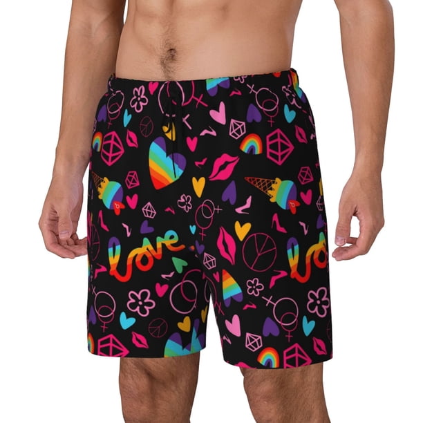 Balery Lgbt Rainbow For Pride Bañador para hombre, shorts de playa de secado rápido con entrepierna y forro de compresión-Large