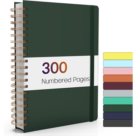 AUR Lined Spiral Journal Notebook with 300 Numbered Pages B5 College Ruled Thick Journals for Writing with 100GSM Paper Hardcover Notebooks with Contents for Work School Women Men Dark