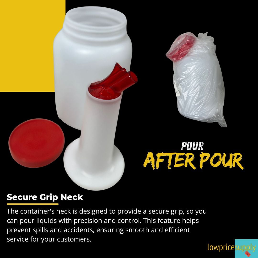 4 PACK - 2 Qt. White Pour Bottle with Red Spout and Cap