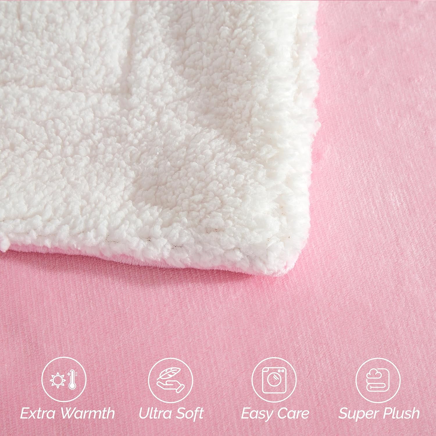 Elegant Comfort Soft, Reversible Sherpa Blanket, Flannel Fleece Throw for Couch and Bed, Warm and Plush Winter Blanket, Full, Light Pink