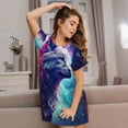 thumbnail image 3 of Vsdgher Motif Loup Étoilé Multicolore Chemise de Nuit à Manches Courtes Col Rond Mignonne Robe de Nuit Confortable, 3 of 6