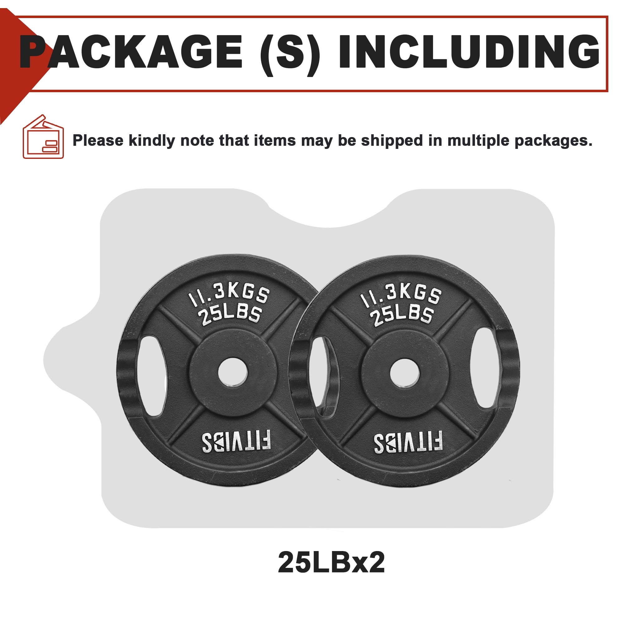 FlexWave 1-Inch Olympic Cast Iron Weight Plates Set – 50LB Total (2x25lb) – Perfect for Standard Olympic Barbells