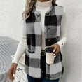 thumbnail image 6 of Women's Winter Thermal Vests Fashion Casual Plaid Double Sided Velvet Sleeveless Jackets Tops Turndown Collar Warm Soft Outerwear Gray L, 6 of 7
