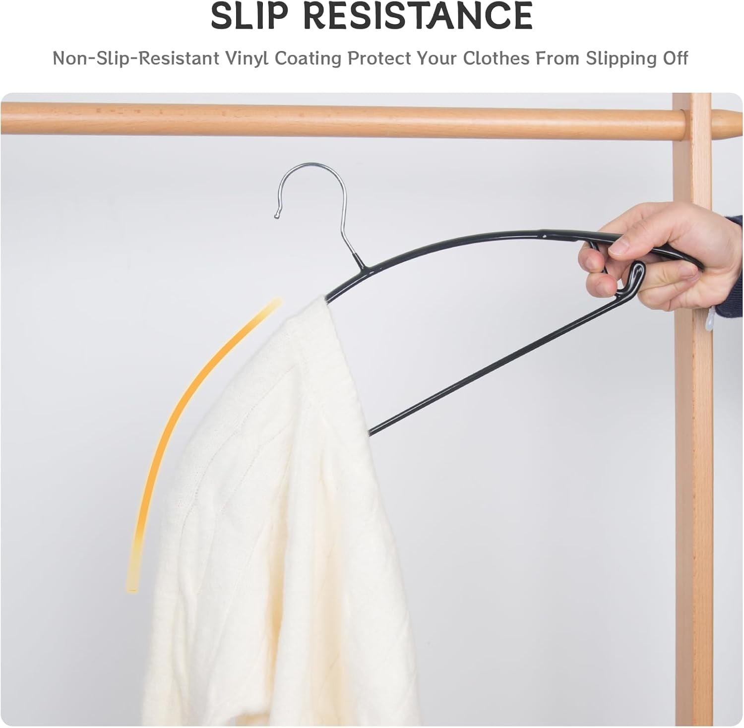 Non Slip PVC Coating Sweater and Dress Hangers, Wide Shoulder Bump Free Clothes Hangers, Black Color 20 Pack