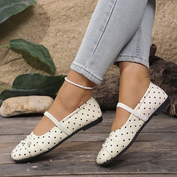 Willtoo Women's Polka Dots Ballet Flats Comfortable Dressy Trendy Square Closed Toe Maryjane Flat Shoes