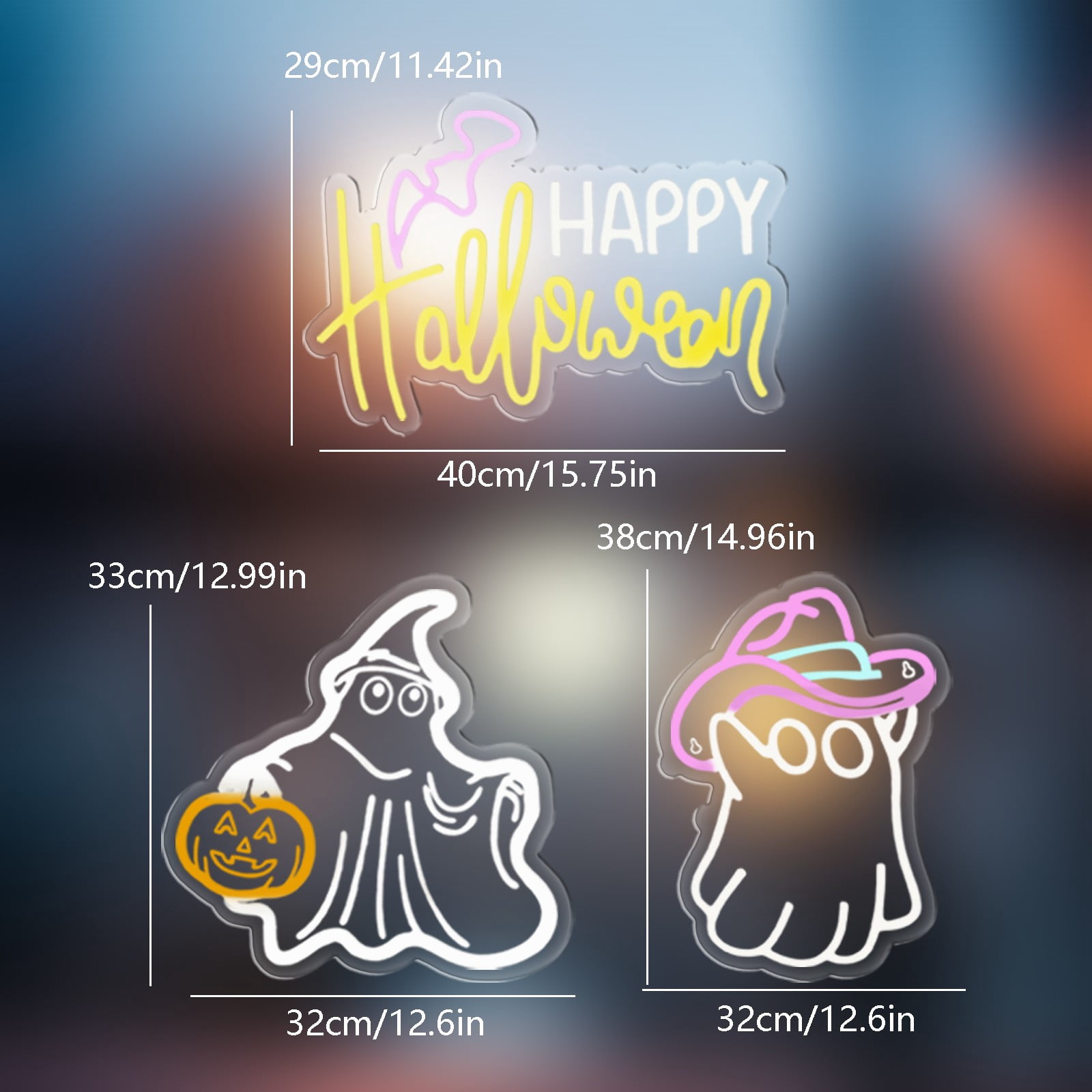 Neonschild „Happy Halloween“ – LED, Dimmbar, USB, Violett-grün, Für Party-Deko