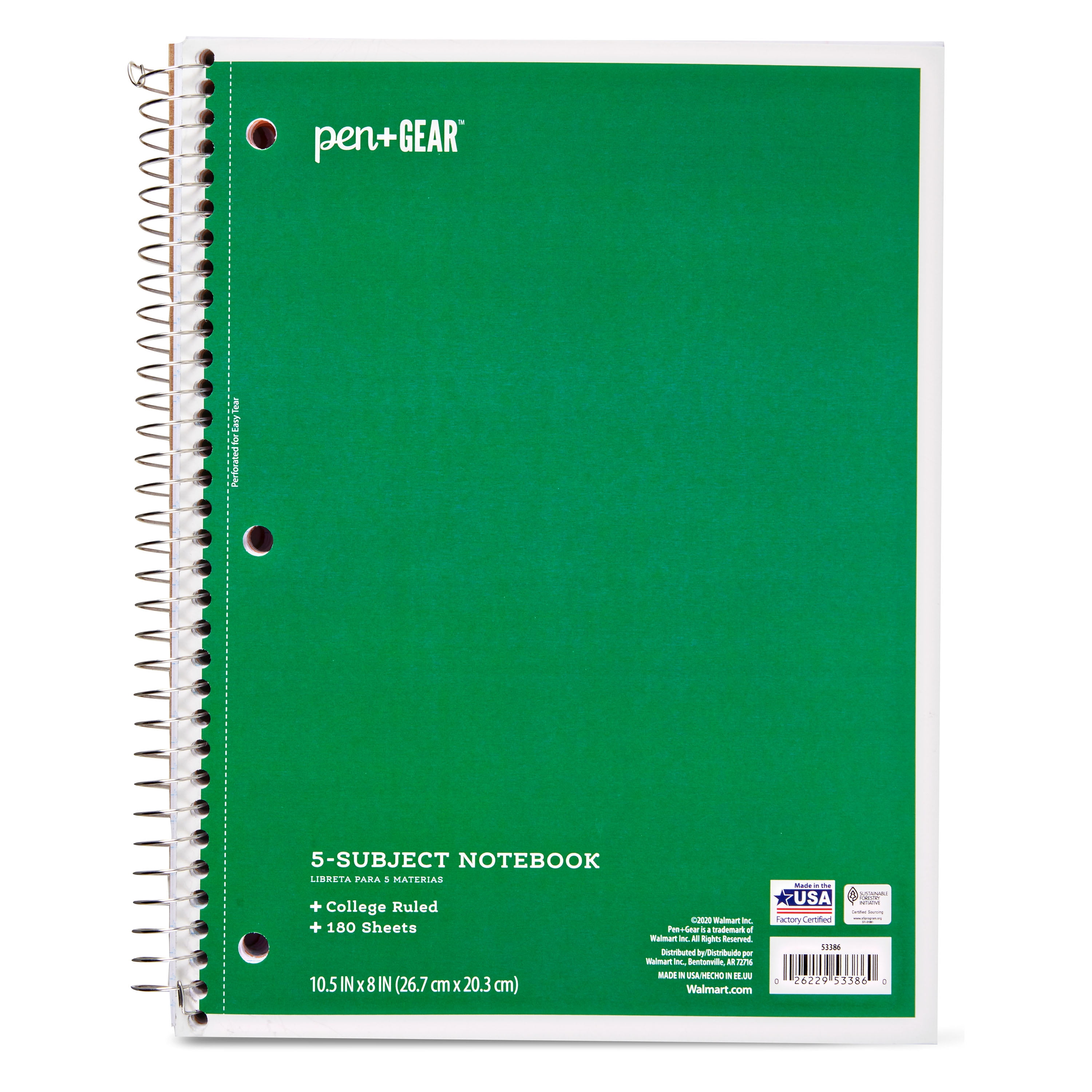 Pen Gear 5 Subject Spiral Notebook College Ruled Green 180 Sheets pen-gear-5-subject-spiral-notebook-college-ruled-green-180-sheets