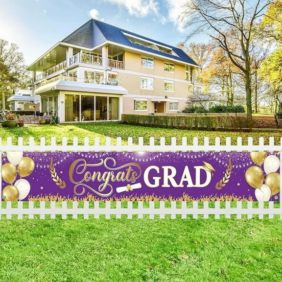 Purple and Gold Congrats Grad Banner - 120x20 Inch | Purple and Gold Graduation Yard Banner for Outdoor Graduation Decorations 2025 | Class of 2025 Decor, Grad Party Decorations