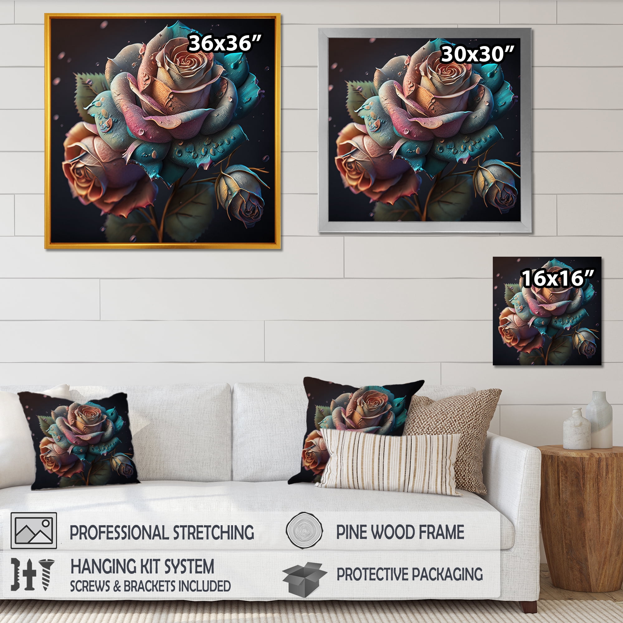 Designart Multicolor Hyperrealistic Roses Canvas Wall Art