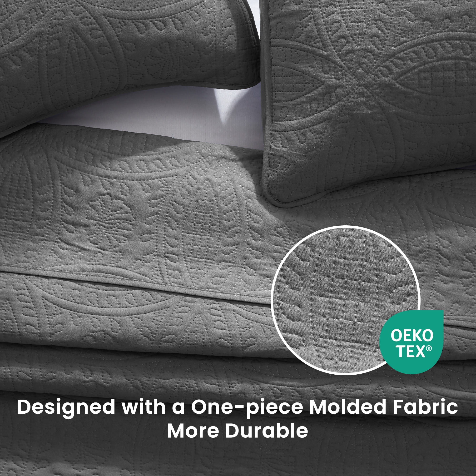 Sleep Zone Ultrasonic Medallion Quilt Set Full/Queen, Soft Lightweight Bedspread, All-Season Coverlet (Grey, Full/Queen)