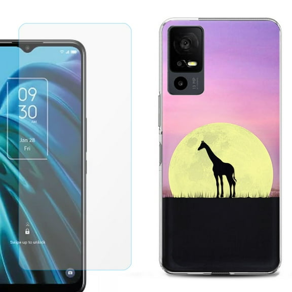 OneToughShield ® for TCL 40 XE 5G Shockproof Fashion Phone Case, with Tempered Glass Screen Protector - Moonlight Giraffe