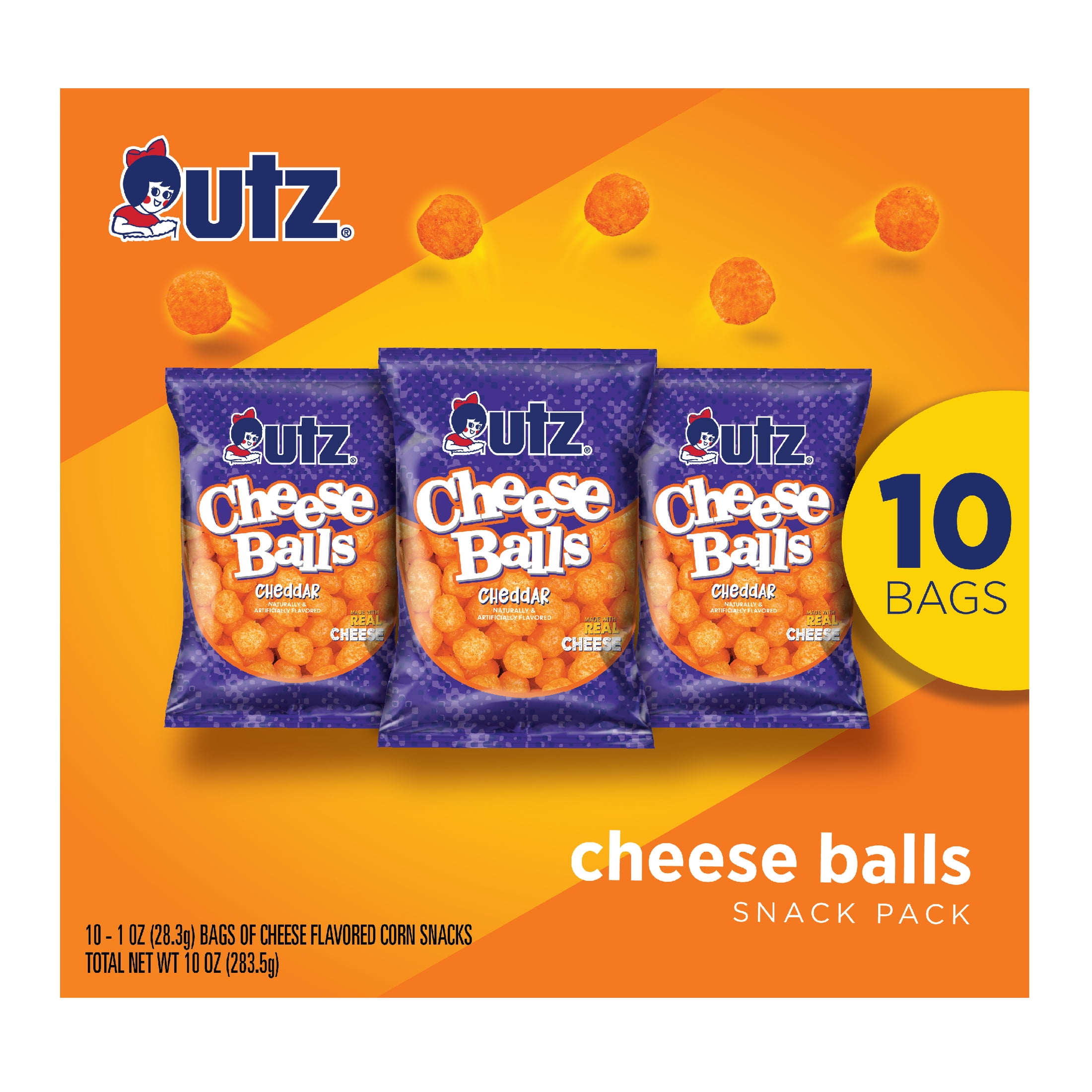 Utz Cheese Balls Snack Pack, Multipack, 1 oz, 10 Count