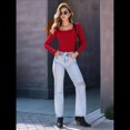 thumbnail image 4 of Camisas de Larga para Mujer, Blusas de Cuello Cuadrado, Blusas Básicas de Punto Acanalado, Conjuntos de Otoño, Ropa de Moda Rojo XXL, 4 of 8