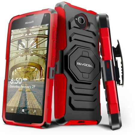 Nokia Lumia 650 Case, Evocel [New Generation] Rugged Holster Dual Layer Case [Kickstand][Belt Swivel Clip] For Nokia Lumia 650 , Red