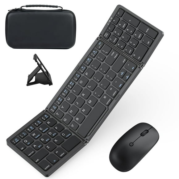 Foldable Keyboard and Mouse for Laptop, Travel Bluetooth Folding Keyboard Mouse with Portable Case, Rechargeable Keyboard for Business, 2.4