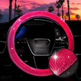 thumbnail image 1 of Bling Steering Wheel Cover with Velvet Cloth and Crystal Rhinestones - Universal 15 Inch Hot Pink Diamond Car Steering Wheel Protector for Women Girls, 1 of 8