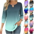 thumbnail image 7 of gakvbuo 3/4 Sleeve tops for Women Keyhole Neck summer Tunic tops Solid Color Round Neck Loose T-shirt, 7 of 7