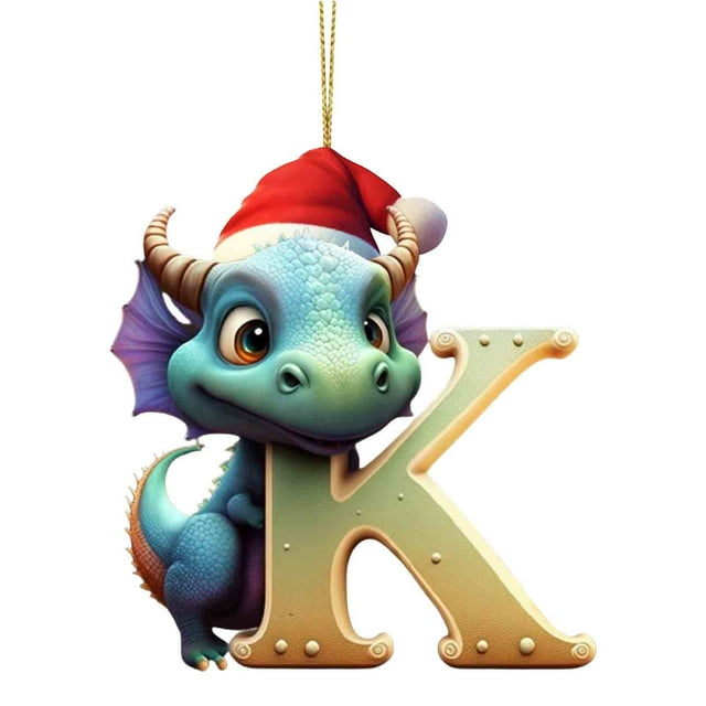 Colgante navideño con letras de dinosaurio | Adorno plano de acrílico para árbol de Navidad | Decoración navideña con alfabeto de 8 x 8 cm para el hogar, árbol, corona y chimenea