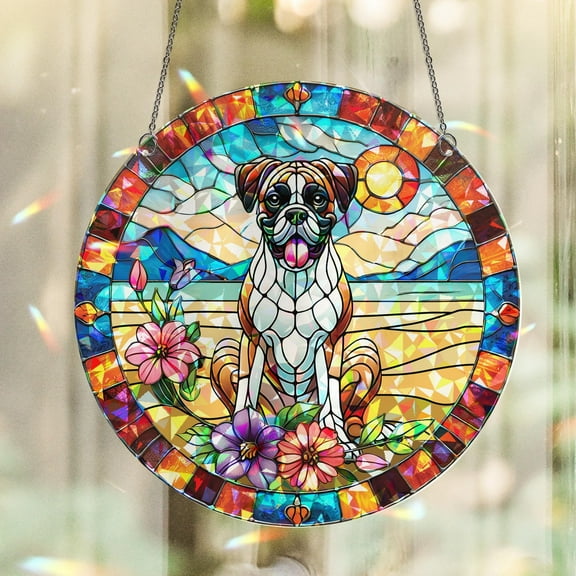 Lotusprinthandmade Boxer Dog Pattern Custom Shape Broken Glass Hologram Ornament 3.5in, 3d boxer dog holographic decoration