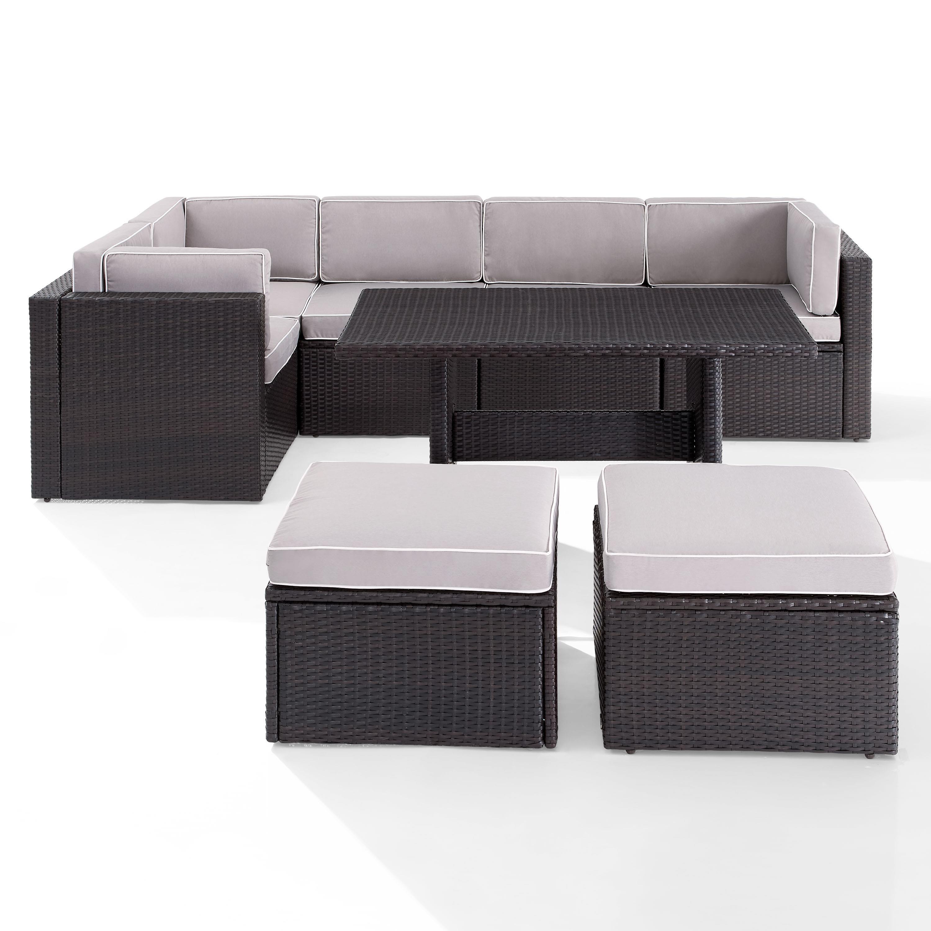 Crosley Palm Harbor 8Pc Outdoor Wicker Sectional Set- 3 Corner Chairs, 2 Center Chairs, 2 Ottomans, Cocktail Table - image 2 of 10