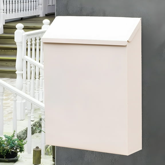 LAMIRO Wall Mounted Mailbox Drop Box with Lock Letterbox Large Capacity Wall Hanging Mail Box Newspaper Holder Box for Outside House White