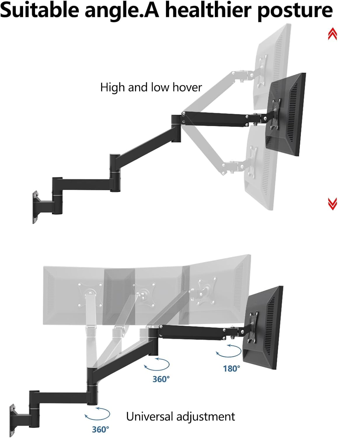 Adjustable TV Wall Mount Bracket with Extended Arm, Ideal for 17-21 Inch Screens, VESA 75x75mm, 100x100mm, Perfect for Bedroom or Workspace, Swivel Design, Holds up to 5.5kgs