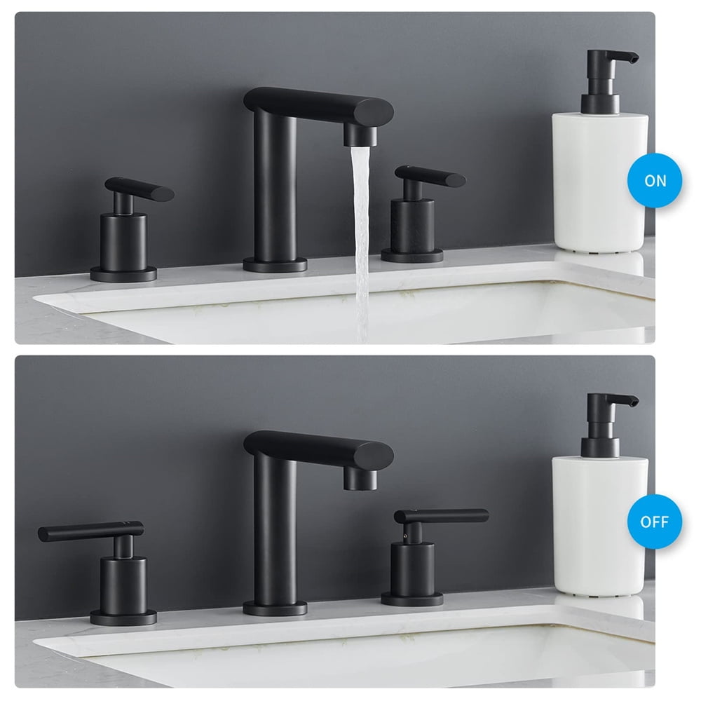 Tcbosik Matte Black 2-Handles Modern Vanity Faucet with Pop Up Drain Assembly and Lead-Free Supply Hose, ,8-Inch 3 Hole Waterfall Bathroom Sink Faucet for Washroom and Kitchen