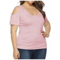 thumbnail image 2 of TWZH Women Summer T-shirt U Neck Solid Color Cold Shoulder Tees Slim Fit Tops, 2 of 4