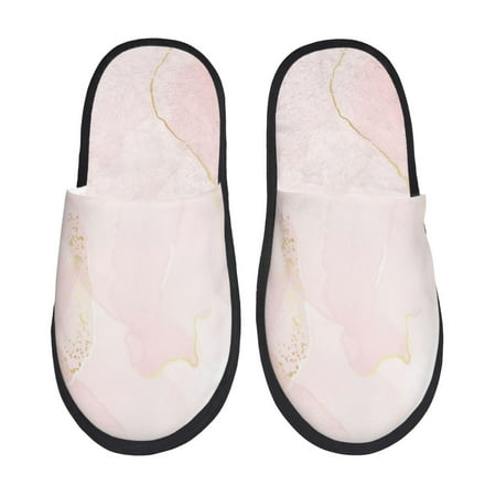 Balery Pink Marble Slient Indoor Furry Fleece Comfort House Shoes Soft Non-Slip Home Shoes Cotton slippers House Slippers-- Large