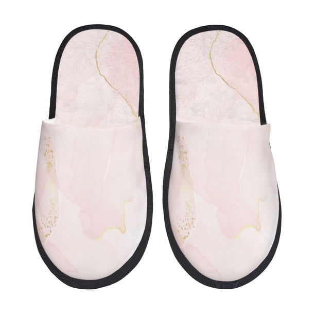 Fotbe Pink Marble Pantuflas Peludas para Mujer con Estampado, Zapatillas de Peluche, Zapatos de Invierno para Casa, Uso Interior y Exterior-Medium