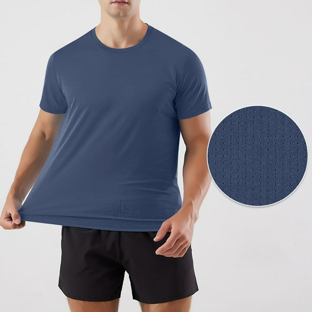 Viluyesy Tees for Men Slim Fit Stretch Breathable Solid Summer Button Short Sleeve Navy S