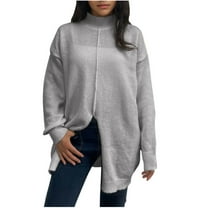 Kaemgyyd Sweaters for Women Oversized Turtleneck Long Sleeve Loose Knit Fall Pullover Tops Solid Color Classic Split Outfit