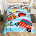 thumbnail image 2 of Erosebridal Cartoon Bus Comforter Cover Queen, Traffic Line Bedding Queen Size, Car Vehicle Decor, Reversible 3 Pieces, 2 of 7