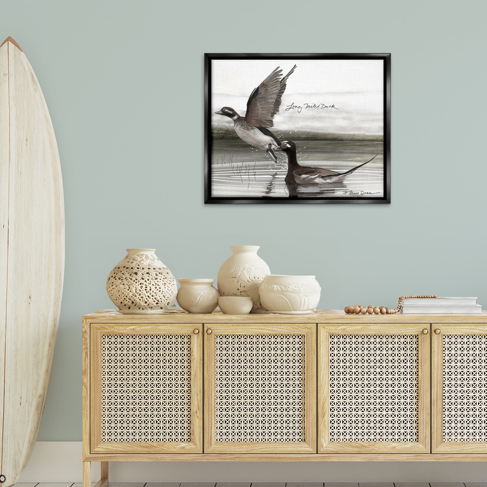 Stupell Industries Long Tailed Duck Animals & Insects Painting Black Floater Framed Canvas Art Print Wall Art, 31 x 25