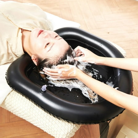 MEIBUTYUP Black Inflatable Shampoo Basin PVC Bedridden Hair Washing Aid Comfortable and Portable