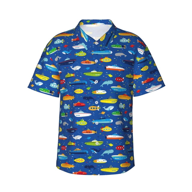 Balery Submarines And Whales Camisas hawaianas de manga corta para hombre, camisas playeras de corte holgado, camisas de vacaciones con botones,XX-Large