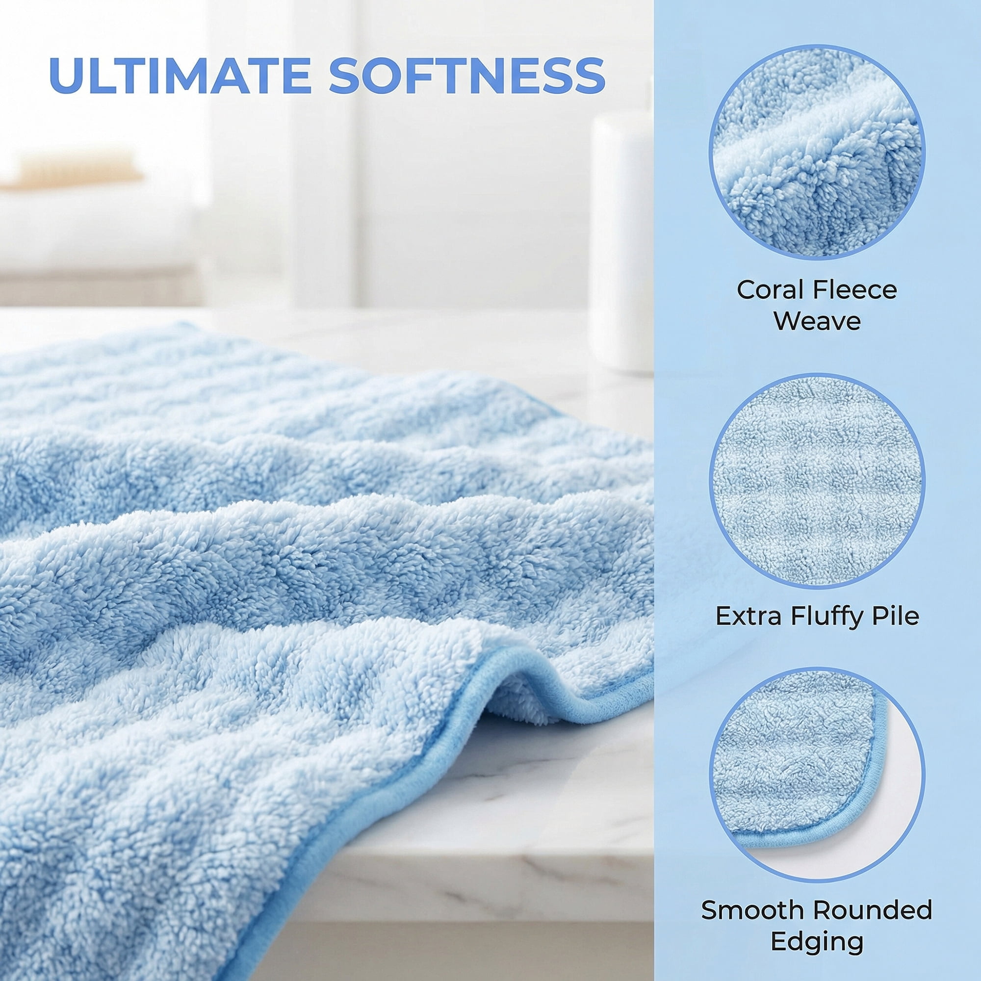 Unique Bargains Soft Coral Fleece Fade Resistant Bath Towel 2 Pack Blue 55"x28"