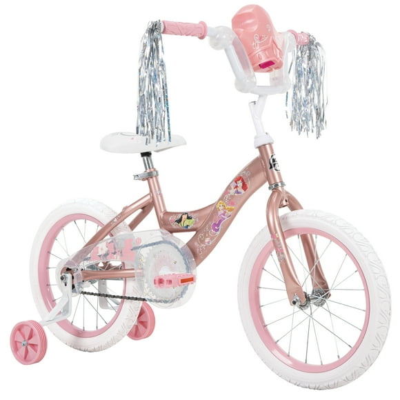 Huffy 16-inch Disney Princess Bike for Girls with Training Wheels, Rose Gold, 4-6 years old