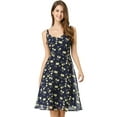 thumbnail image 2 of Vestido de verano sin mangas para mujer INSPIRE CHIC, con escote en V, lazo autoajustable, estampado floral, corte acampanado, color azul, talla S, 2 of 8