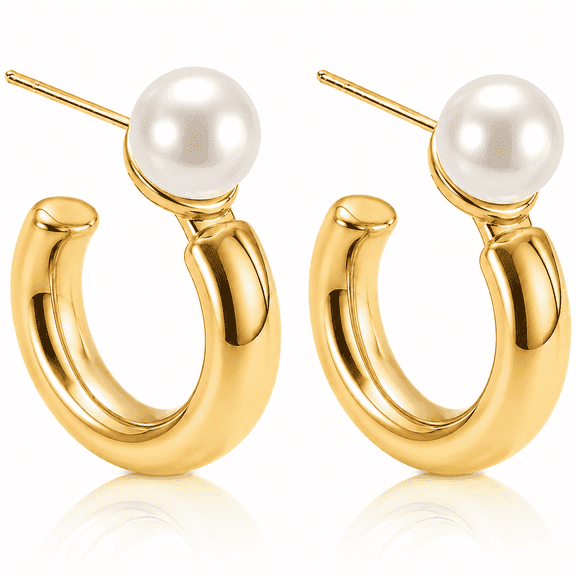 Eclipton® 14K Plated Gold Hoop Earrings for Women, Hypoallergenic Pearl Hoop Earrings, Elegant Jewelry Gift for Women’s Daily Wear