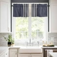 thumbnail image 3 of Beige Striped Kitchen Curtains, Midnight Blue Geometric Simple Retro 3-Piece Kitchen Curtain Valance and Tiers Set 36 Inch Length, Rod Pocket Half Window Curtains for Cafe Living Room Bathroom, 3 of 6