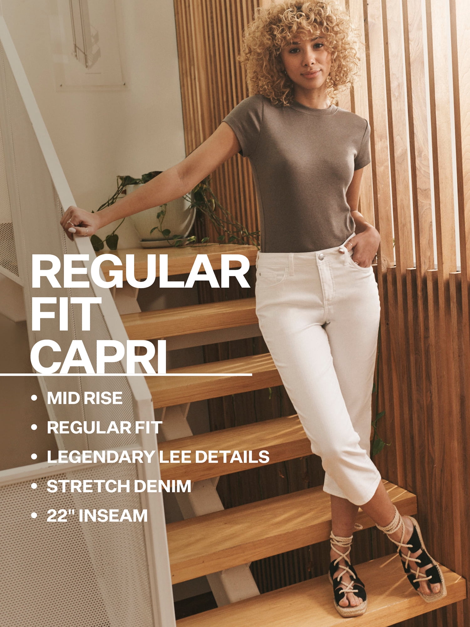Lee Women's Capri Mid Rise Blue Denim Regular Stretch Jeans Pants