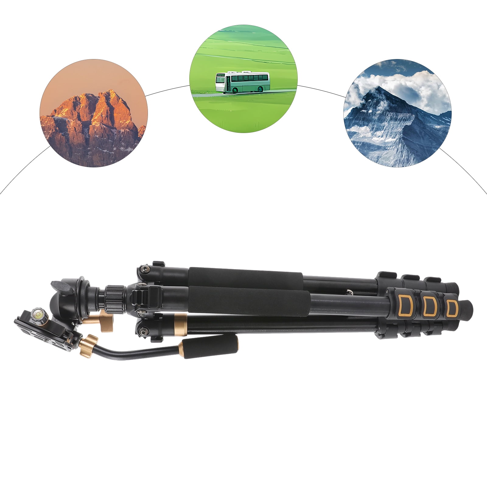 Photography Tripod with 360° Shooting Angle, 17.64 lbs Load Capacity, Adjustable Rubber Foot Pads, Lightweight and Foldable