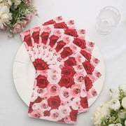 Efavormart 50 Pack | 2 Ply Soft Red / Pink Floral Design Paper Beverage Napkins, Rose Garden Wedding Cocktail Napkins - 18 GSM