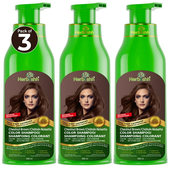 Herbishh Ultimate Hair Colour Shampoo Kit (3pcs Hair Colour Shampoo Dye +1 Argan Hair Mask) Smooth and Long Lasting Colour Shampoo for Grey Hair Men & Women Easy & Quick to Use-Combo4 (Chestnut Brown)