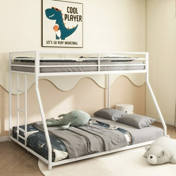 Sturdy Twin over Full Bunk Bed - Metal White, 350/500lbs Capacity