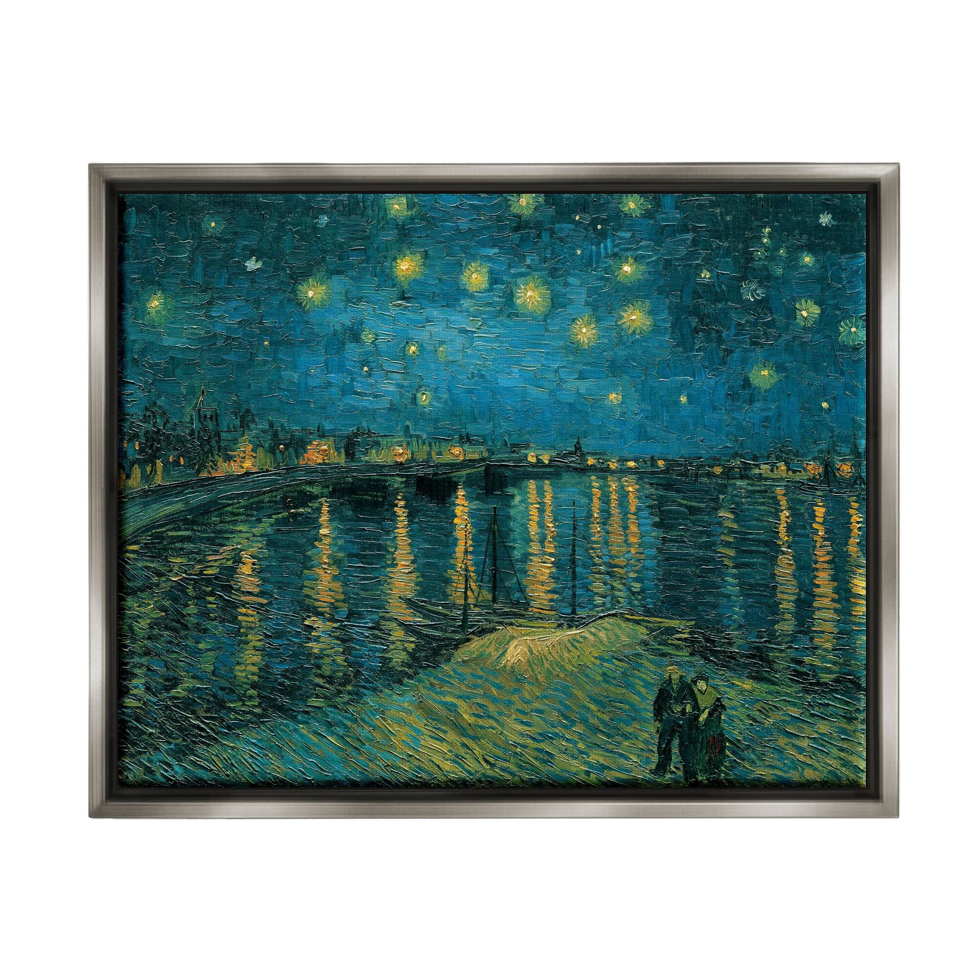 Stupell Industries Classic Starry Night Over the Rhone Van Gogh Painting Luster Gray Framed Floating Canvas Wall Art, 16x20, by Vincent Van Gogh